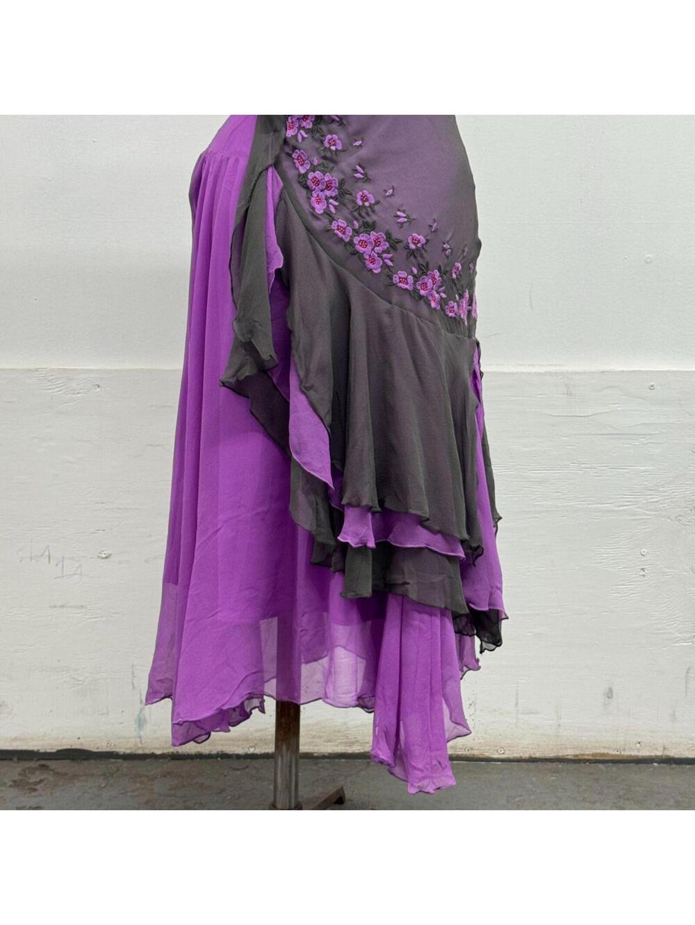 Vintage Cacharel Two-Tone Silk Embroidered Midi Dress - Picture 5 of 8